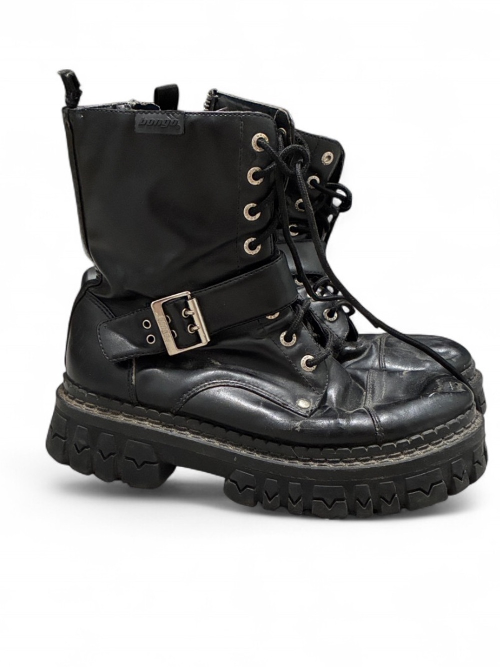 Vintage Bongo Black Combat Platform Boots with Buckle Strap